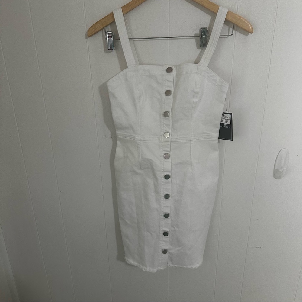 Volcom White Buttoned Sheath Denim Mini Dress